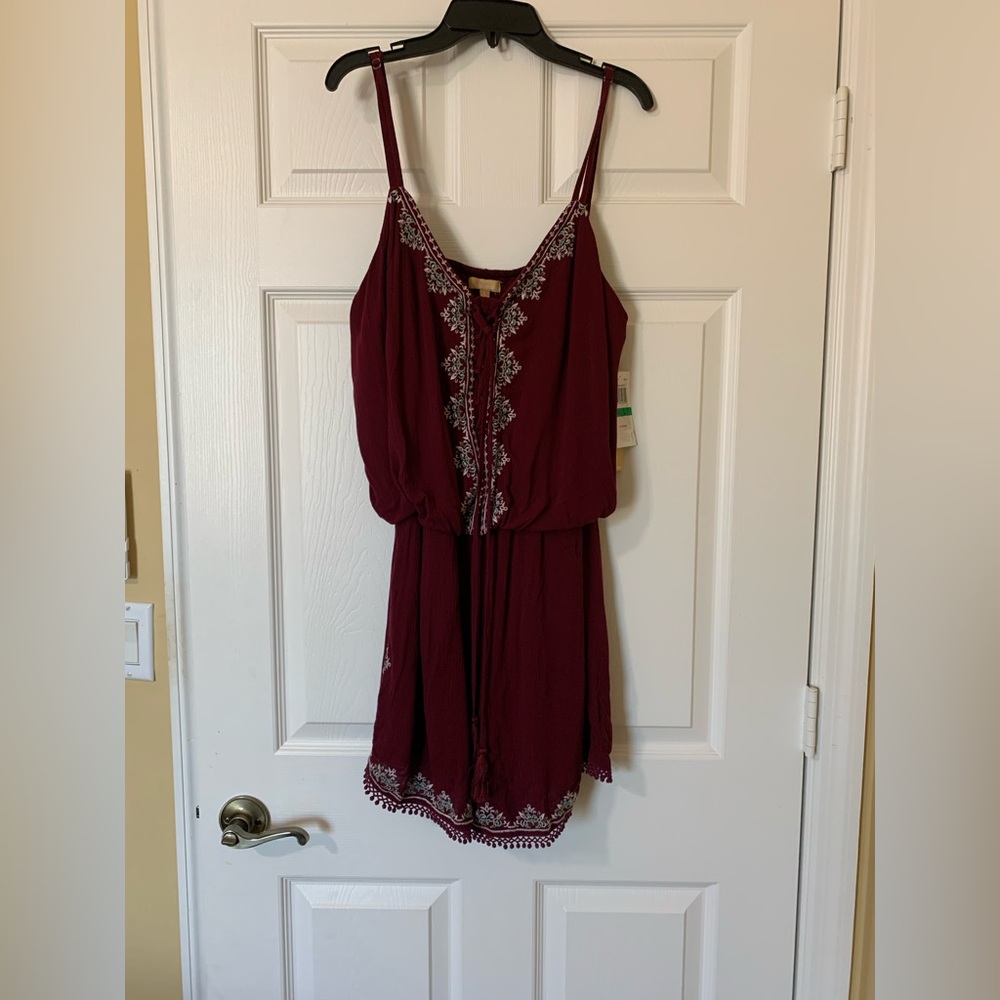 NWT Takara Burgundy Embroidered Romper Size L Boho Coquette Romantic Cottagecore
